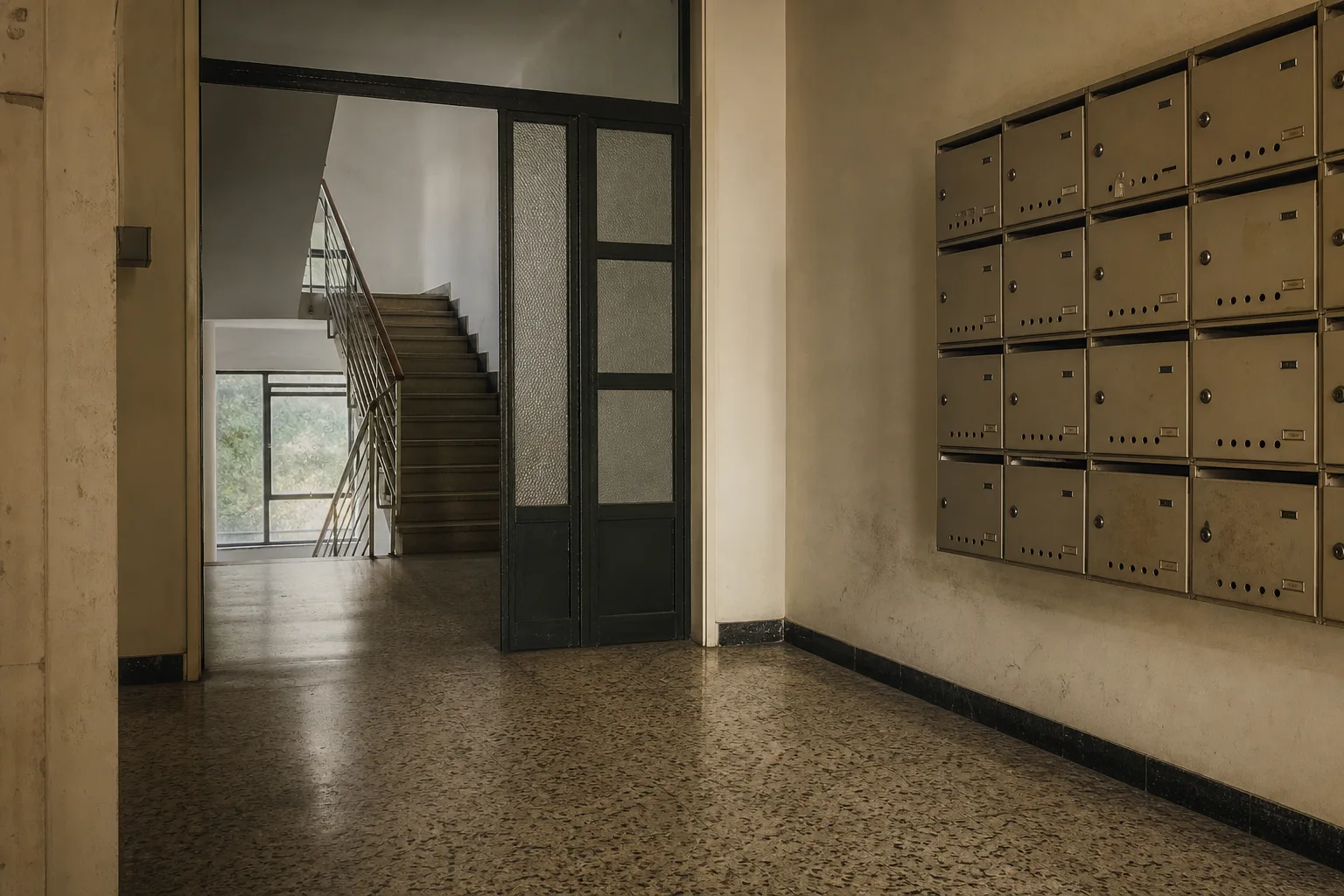 Portal con buzones metálicos numerados