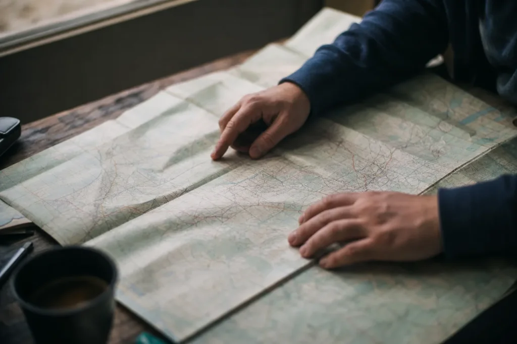 Dos manos sobre un mapa desplegado