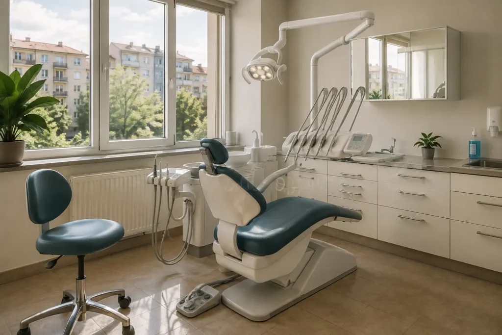Gabinete dental luminoso con sillón vacío