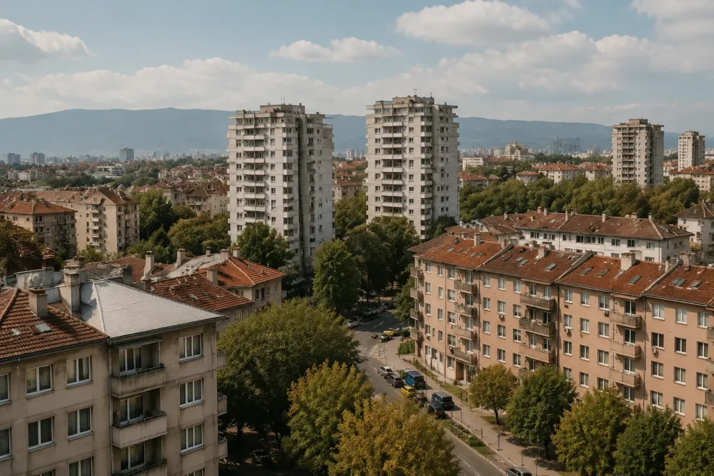Edificios residenciales entre árboles en una ladera